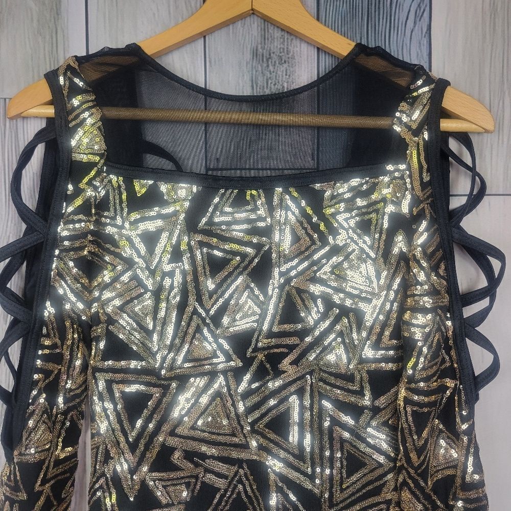 Weissman Black and Gold Geometric Sequin Unitard Dance Acro Costume size SA - Picture 2 of 6